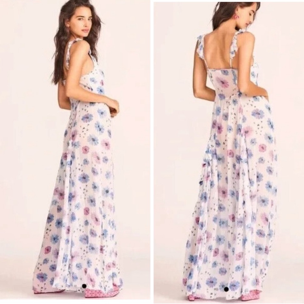 LoveShackFancy White and Blue Spaghetti Strap Maxi Dress